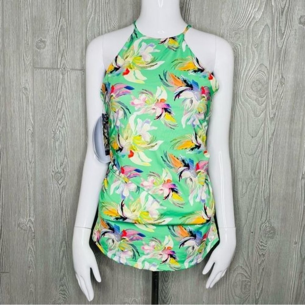Hapari high neck tankini top tropical floral  bathing suit swimwear medium